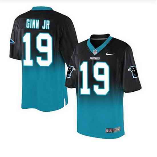 Nike Carolina Panthers #19 Ted Ginn Jr BlackBlue Mens Stitched NFL Elite Fadeaway Fashion Jersey